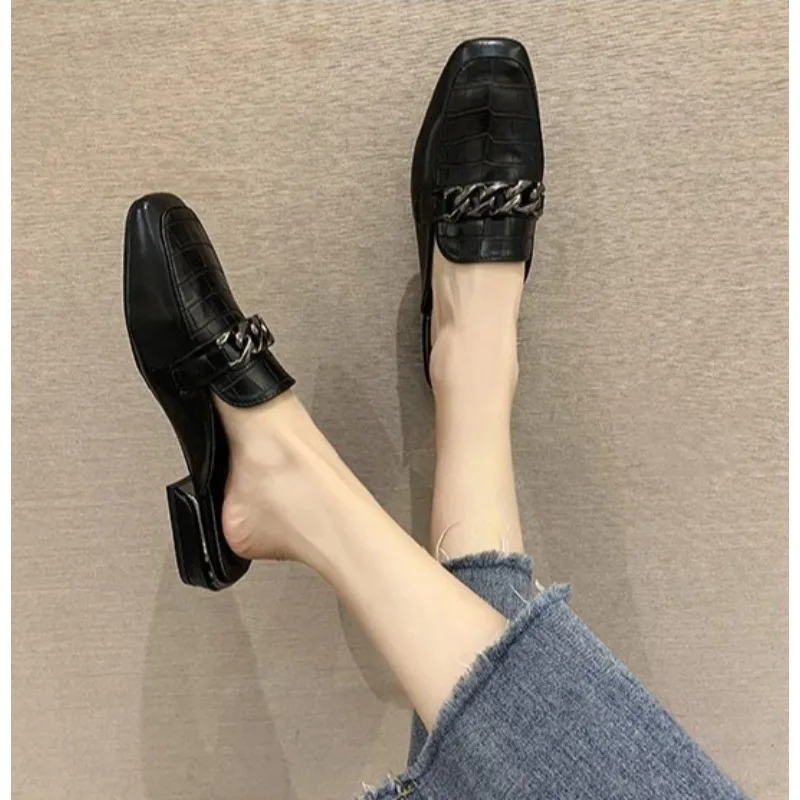 

Women's Slippers 2026 Spring/Summer New Large-sized,Flip-top,Semi-flip-top,Versatile,Square-toed,Low-heeled,Cool Slippers，35-43