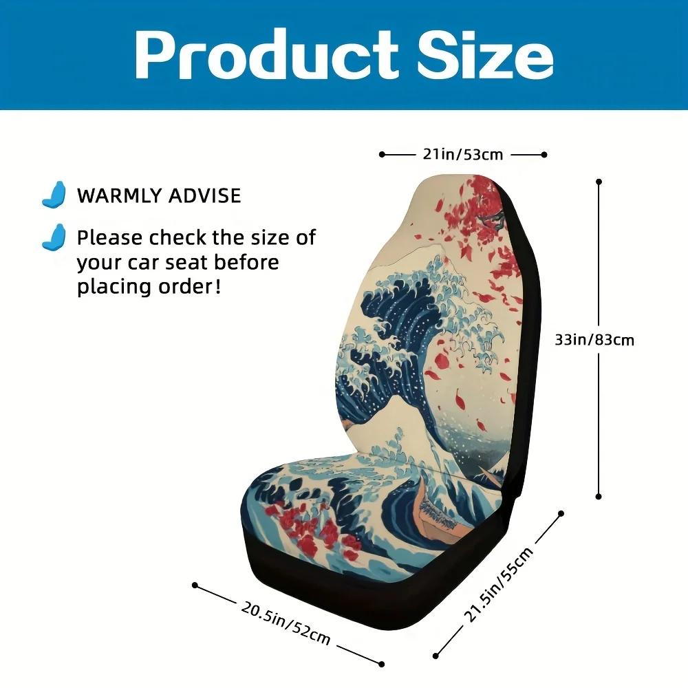 Set Of 2, Trendy Japanese Style Car Seat Covers, Easy To Clean And Cozy, Ideal For Individual Front Seats, Excellent For Car Lov