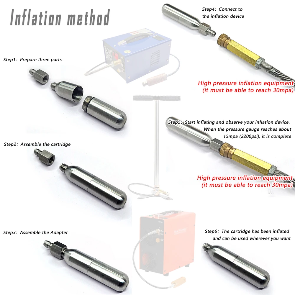 Outdoor Inflation Reusable gas Tank Tire Inflator Stainless Steel Mini Pump 8/12/16g Co2 Cartridge MTB Bicycle Bike Accessories