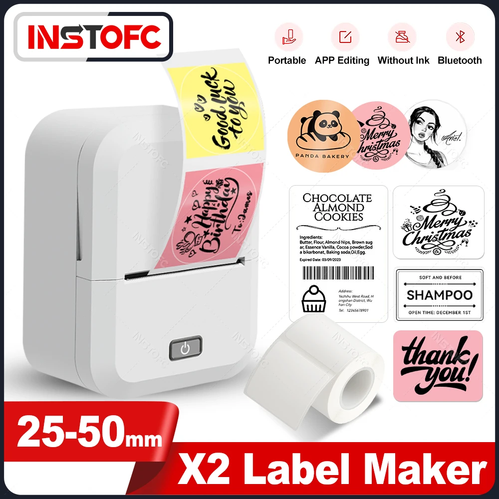 

50 мм мини-этикетка термопринтер X2 портативный самоклеящийся принтер для наклеек круглые этикетки рулоны бумаги УФ-бирка Bluetooth машина