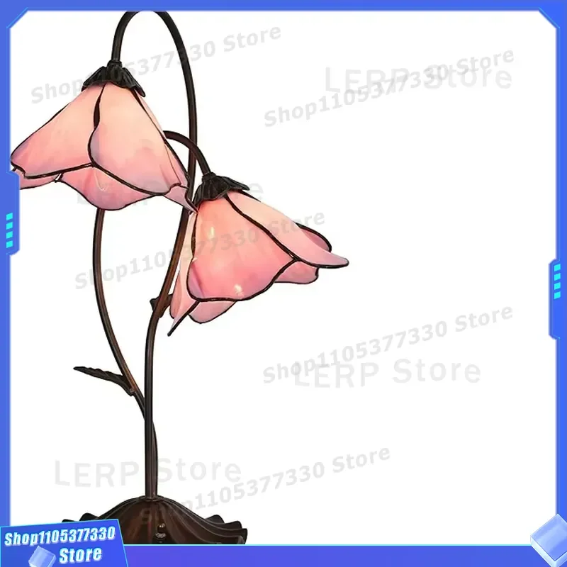 Pink Flower Glass Metal Desk Lamp Modern Home Decoration for Bedroom Living Room Office Table Light Fixture Aesthetic Decor