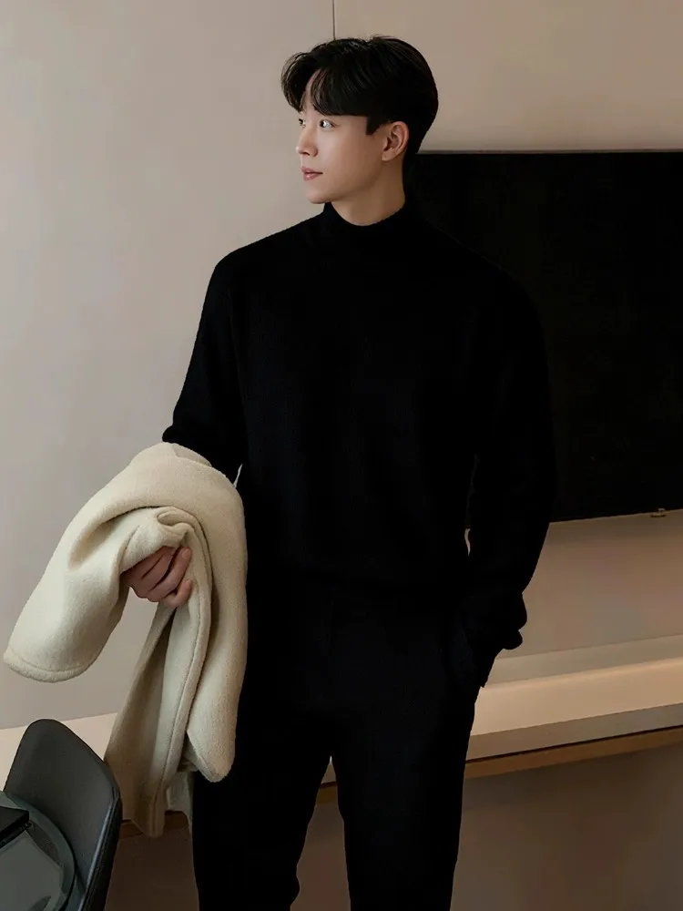 

Men's Thiened Fce Lined f High Collar Sweater Bla Autumn Winter Knitted Inner Wear Casual Comfortable Loose Fit Sle