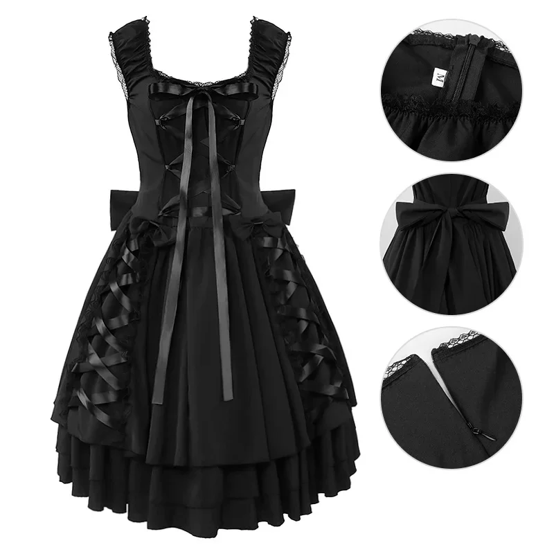 Verão novo gótico lolita sem mangas vestido feminino rendas até vestido de princesa steampunk camada das mulheres vestidos extravagantes de halloween