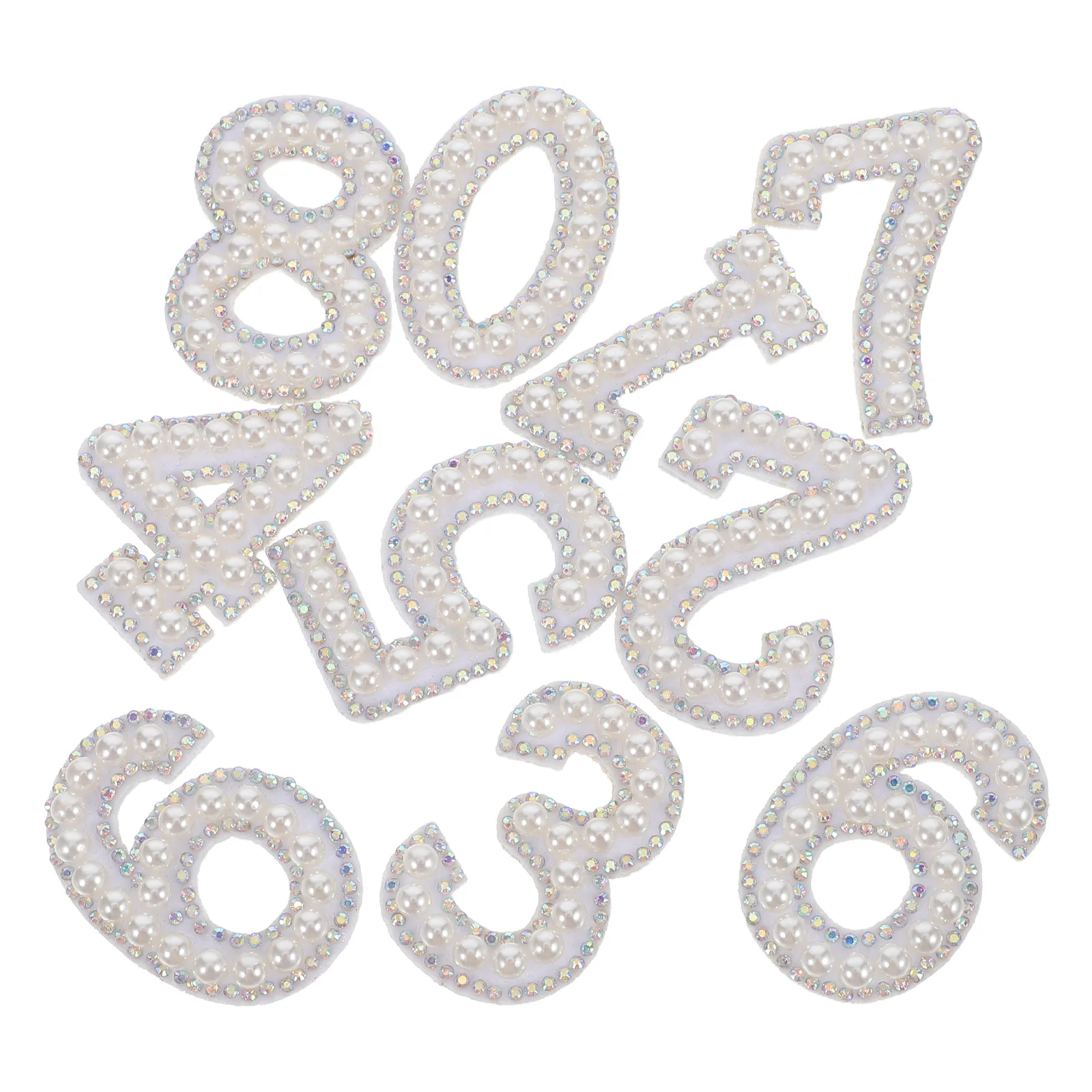

10 pcs Faux Pearl Rhinestone Iron On Patches Clothing Applique Number Decorative Repair Sticker For Bags Hats Jeans