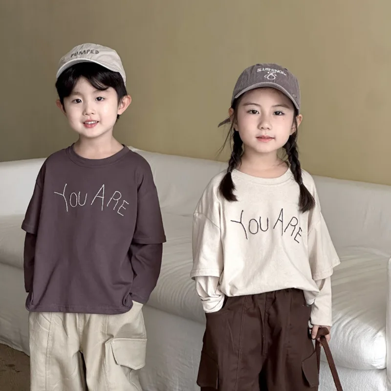 2025 Autumn Winter Causal Children Long Sleeve Shirt Set Pure Cotton Boy Girl Outfit Loose Daily Tops 3y-12y Pullover Unisex