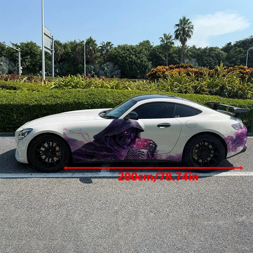 2pcs Purple Lightning Hooded Skeleton Car Side Wraps, Self-Adhesive PVC Waterproof & Scratch-Resistant Stickers, Car Accessory