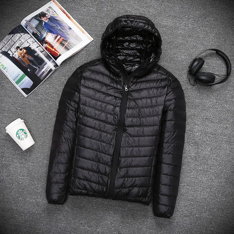 Herren Winter 70 % weiße Entendaunenjacken Tragbare ultraleichte dünne männliche Kapuzenjacke Outwear Daunenmantel DJ01