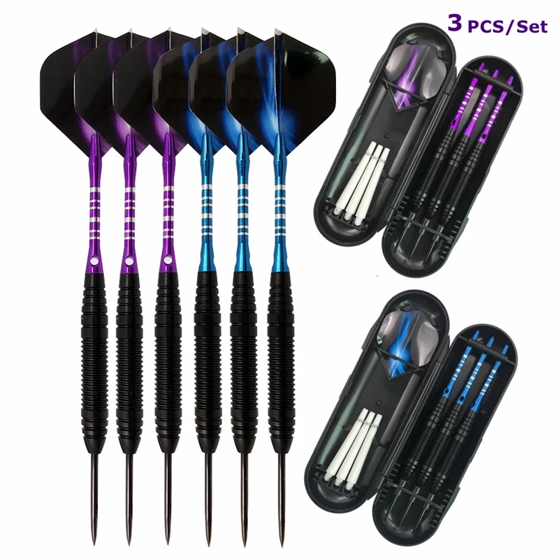 Dardos de tungsteno de 22g, Juego de 3 unids/set con estuche + aguja de punta de acero + barril + vuelos + ejes deportivos, regalos profesionales monocromáticos/Bicolor