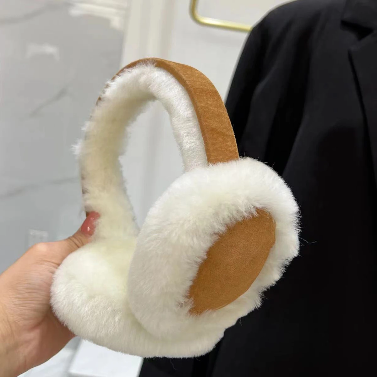 Women Winter Real Sheep shearling Earmuffs Girls Ski  Ear Covers for Cute Bow Ear Warmer Outdoor Ear Muff Fluffy Soft