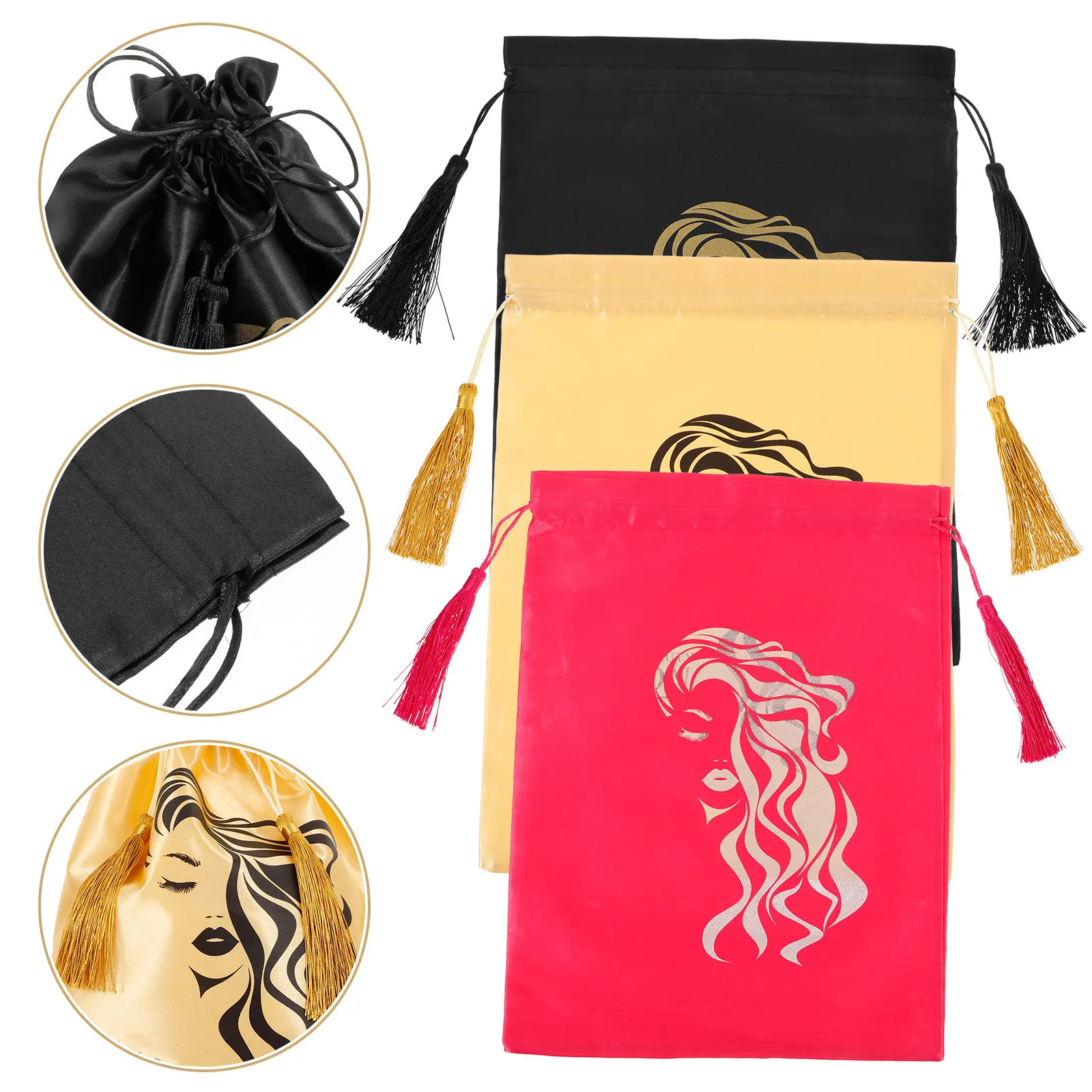 

Набор из 3 атласных мешочков на шнурке для хранения и транспортировки париков, мягкая упаковка, органайзер для путешествий