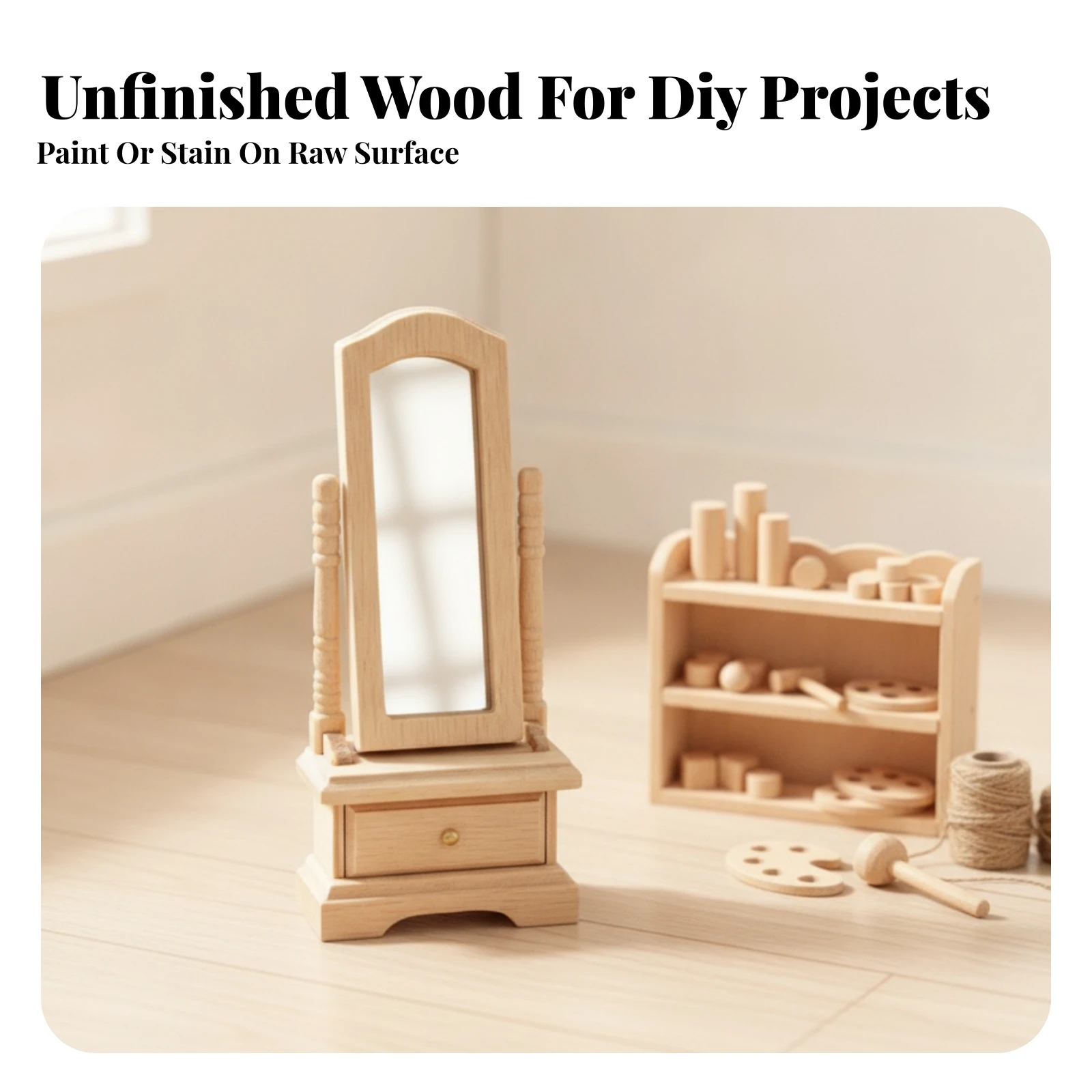 Miniature Dressing Mirror Realistic Dollhouse Mirror with Drawer Dollhouse Dressing Table Wooden Vintage for Photo Props