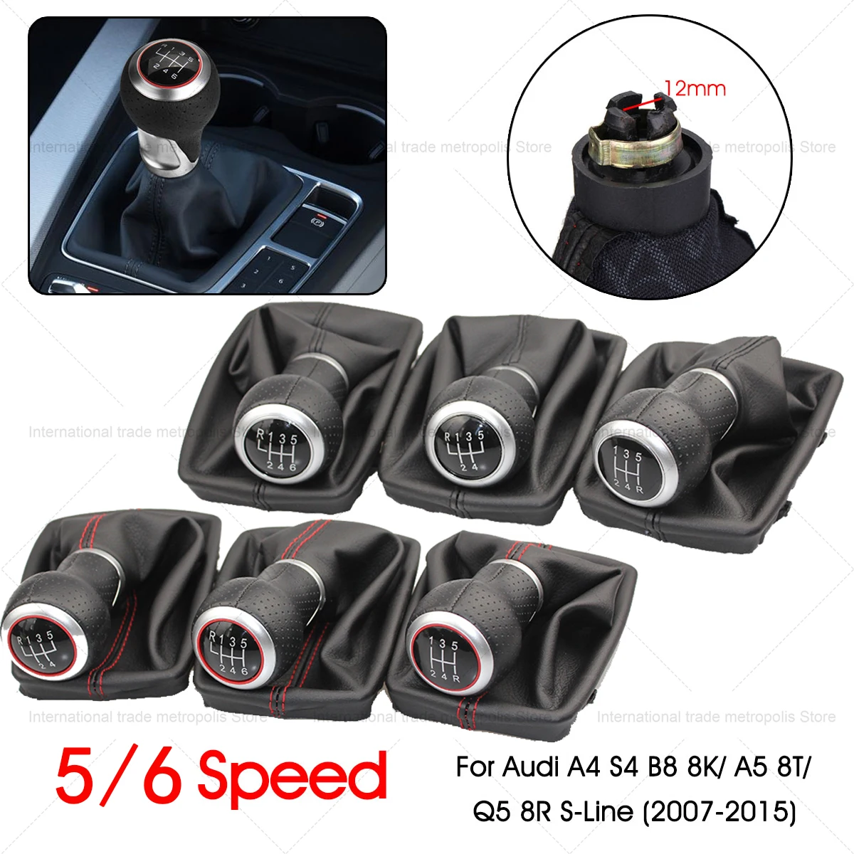 GEAR STICK SHIFT KNOB + GAITER GAITOR BOOT + FRAME FOR For Audi A4 S4 B8 8K / A5 8T / Q5 8R S-Line (2007-2015)