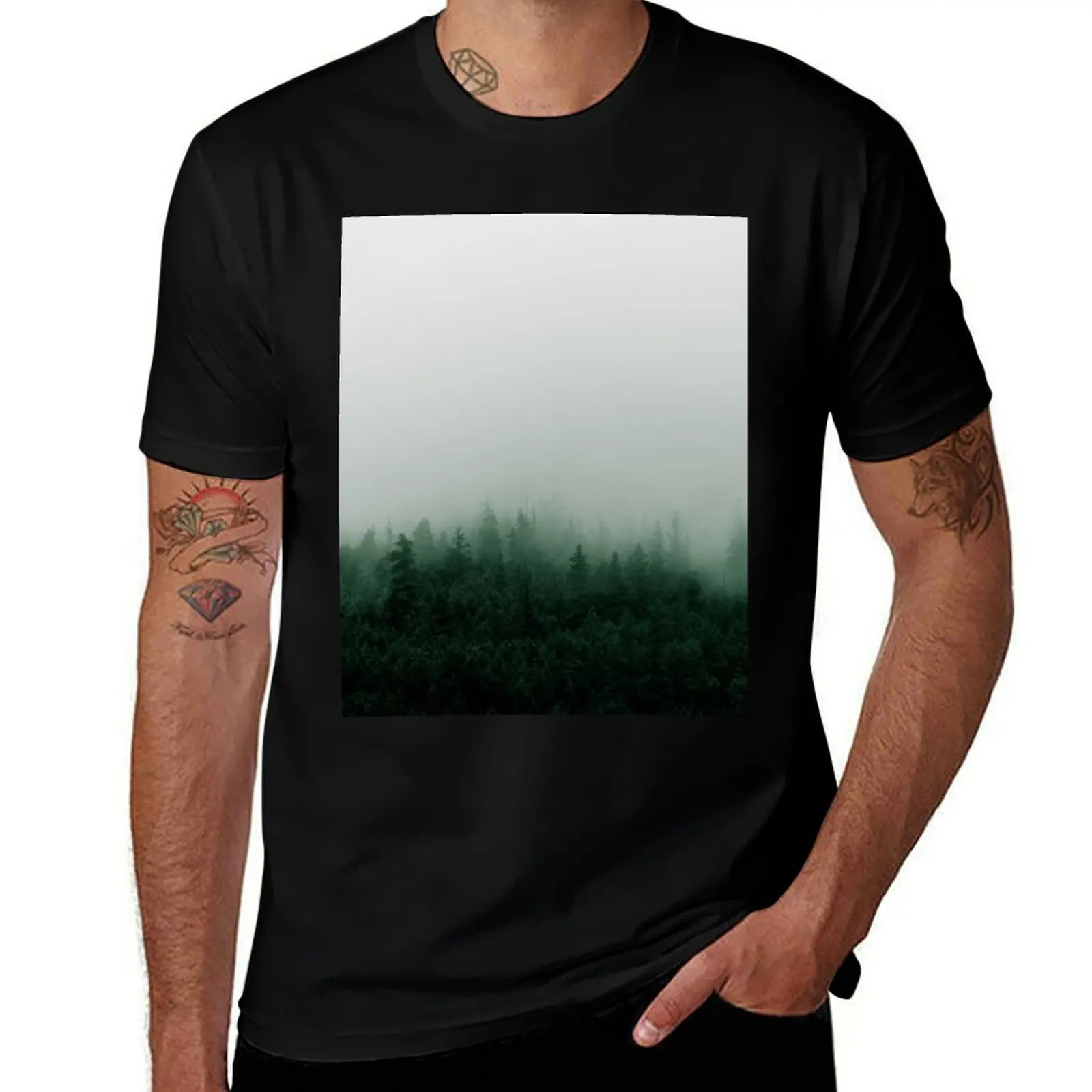 Misty Mountain Forest in the Rain T-Shirt Plus Size Workout Short Sleeve Top