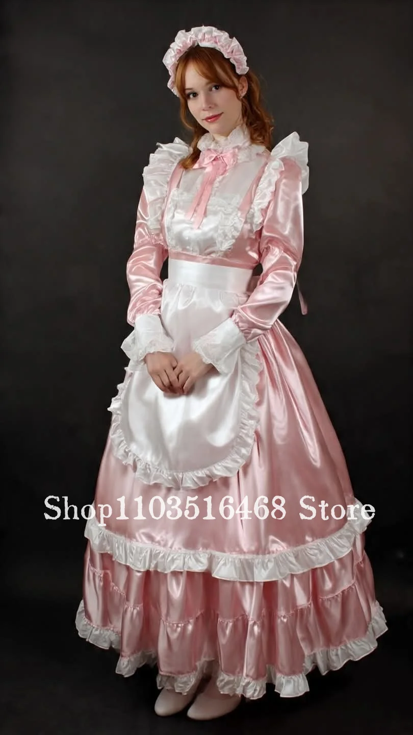 Maßgeschneidertes rosa glamouröses Ballkleid mit Dienstmädchen-Motiv, Vintage-viktorianisches Abendkleid, Cosplay-Kostüm, Schul-Abschlussballkleid, Abendkleid
