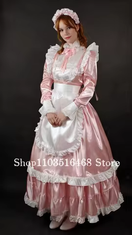 Customised Pink Glamorous Maid-Themed Prom Dress Vintage Victorian Evening Gown Cosplay Costume School Prom Dress Evening Gown