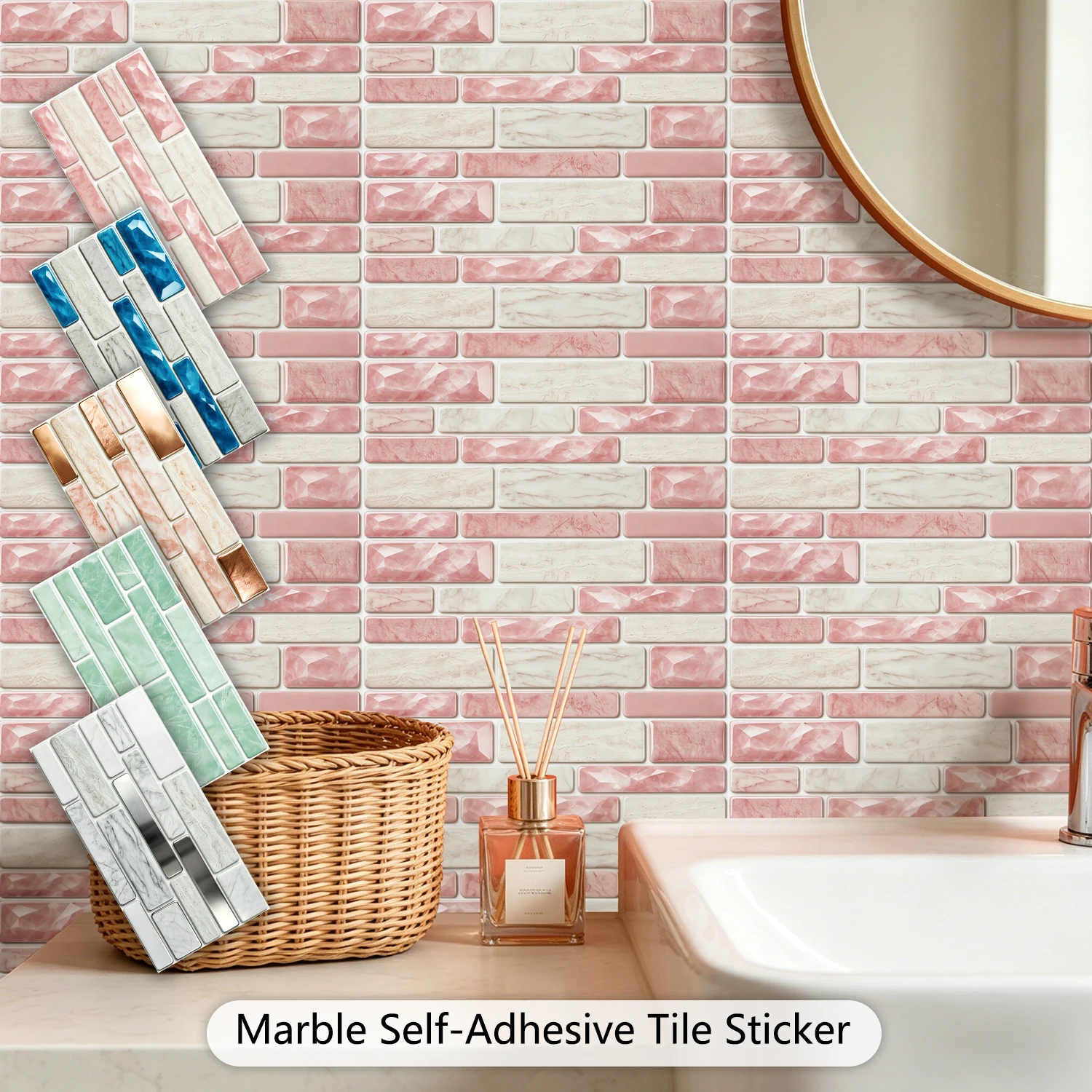 20 Styles Marble Embossing Tiles Wall Sticker Kitchen Backsplash Oil-Proof Bathroom Washbasin Glossy Surface Art Mural Decals