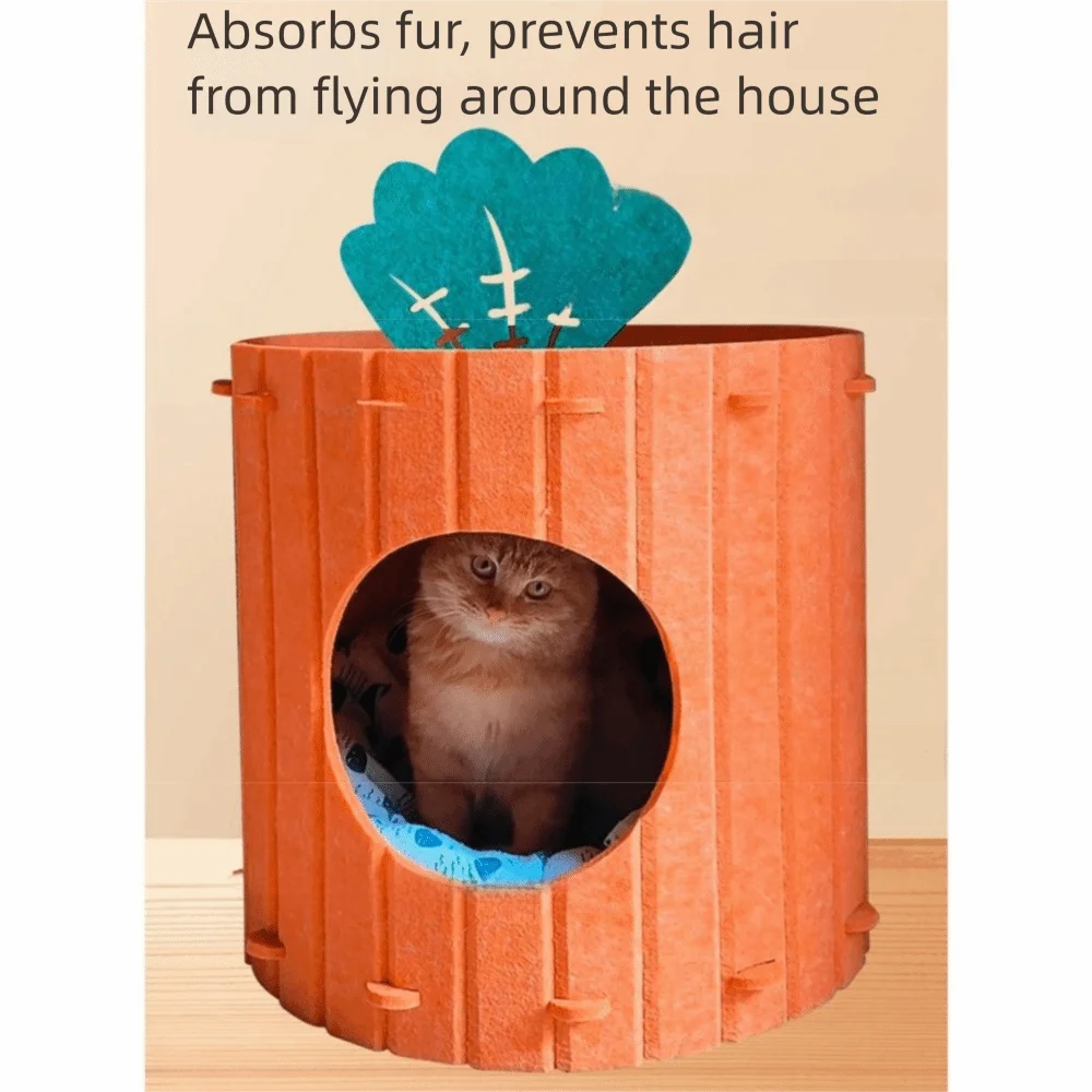 

Felt Cloth Carrot Cat Nest Soft & Durable Detachable Pet Cave House Double-layer Scratch Board Cat Hideaway Cave Indoor Cats