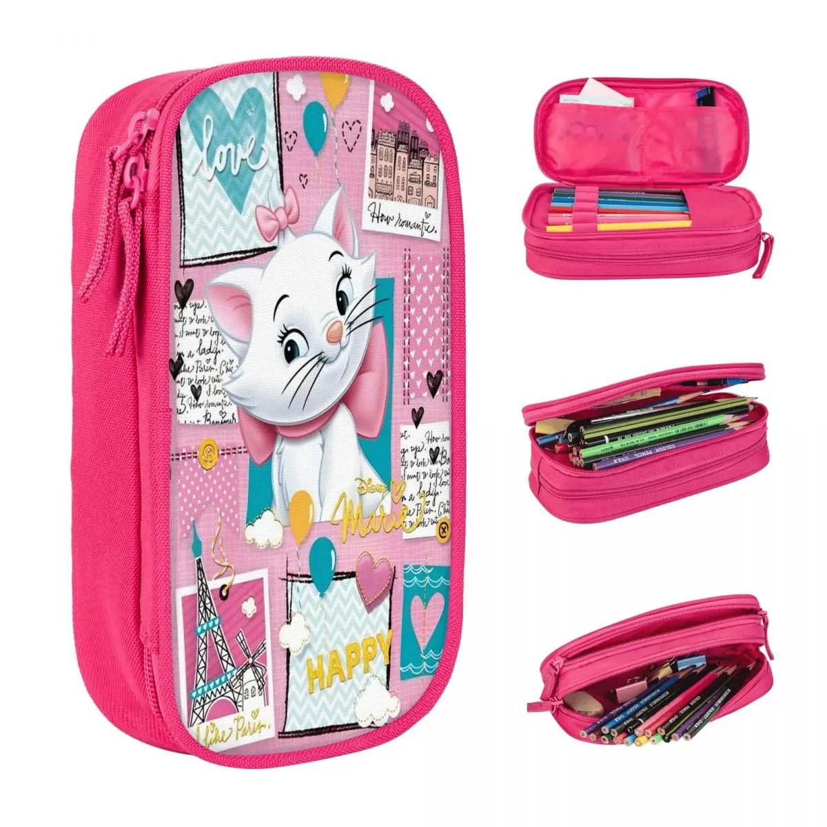 

Kawaii Pencil Case He Aristocats Marie Cat Pencil Box Animal School Pencil Cases Girls Boys Double Layer Stationery Organizer