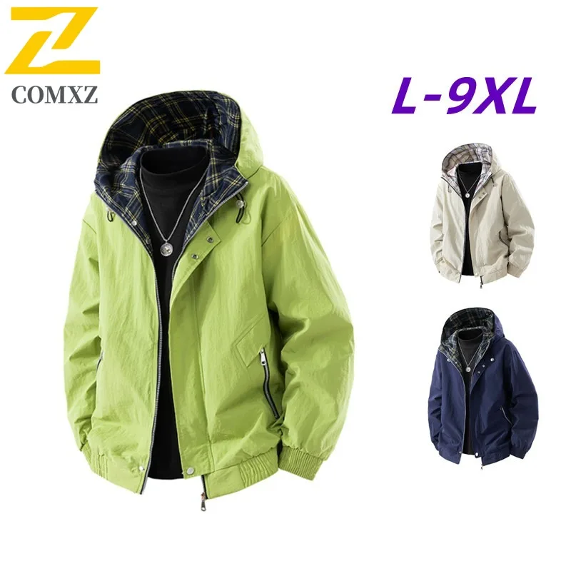 

COMXZ Men's New Spring Japanese Style Trendy Hooded Jacket Loose Fit Plus Size Outerwear breathable lightweight windbreaker 2025
