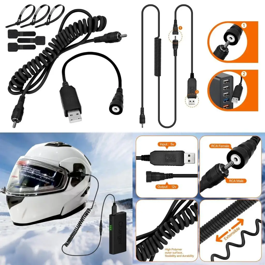 Snowmobile Heated Helmets Connector Plug Heating Cable for Electric Shielding New