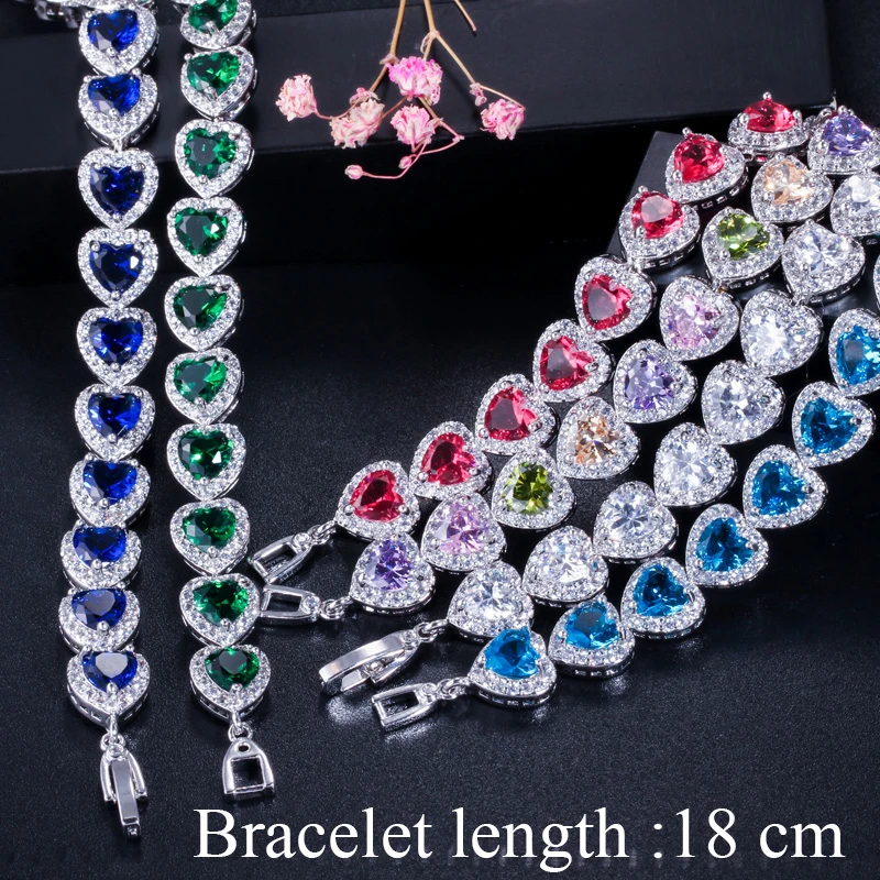 ThreeGraces High Quality Royal Blue Cubic Zirconia Silver Color Love Heart CZ Tennis Bracelet for Women Party Jewelry BR361