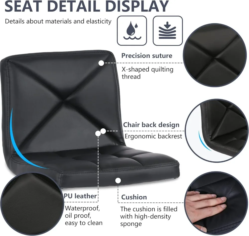 Set of 2 PU Leather Swivel Bar Stools with Hydraulic Height Adjustment for Kitchen Counter and Dining Areas