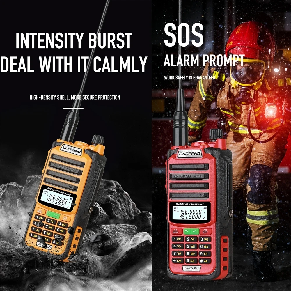 2PCS Baofeng UV S22 PRO V2 IP68 Walkie Talkie Waterproof Dual Band 136-174/400-520MHz Ham Radio Upgraded Of UV9R Pro 50KM Range