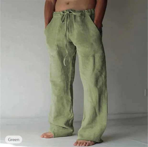 

2025 New Summer Pants Loose Beach Pants Casual Pants Drawstring Pocket Cotton Fashion Hawaii European Size