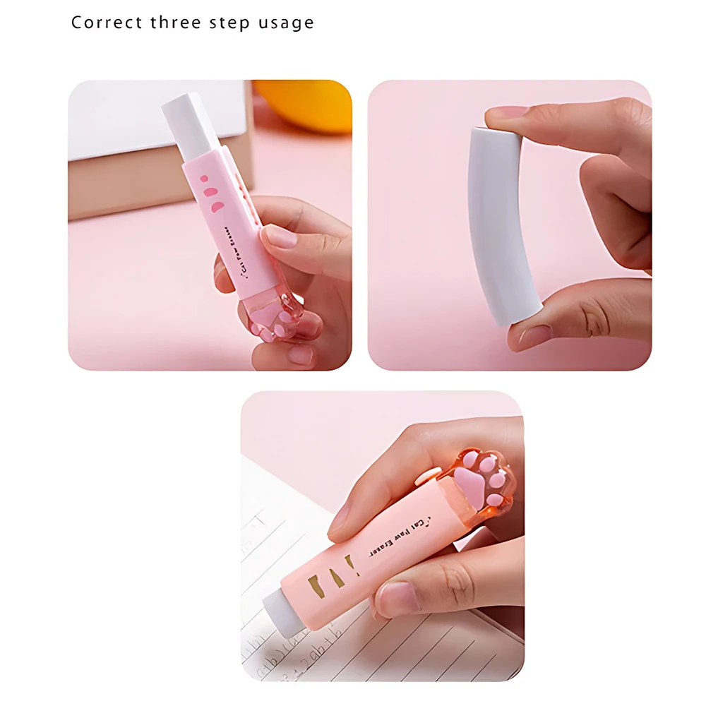 4Pcs Kawaii Push-pull Design Cat Paw Rubber Eraser Retractable Cartoon Pencil Erasers Student Correction Tool Eraser For Writing