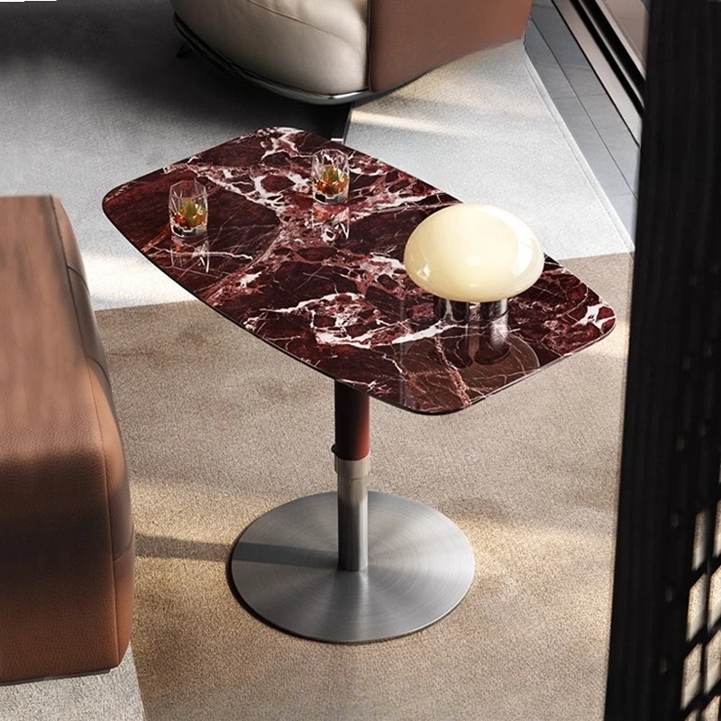 Italian minimalist Dandong green natural marble liftable rotating sofa side luxury stone small table side coffee table