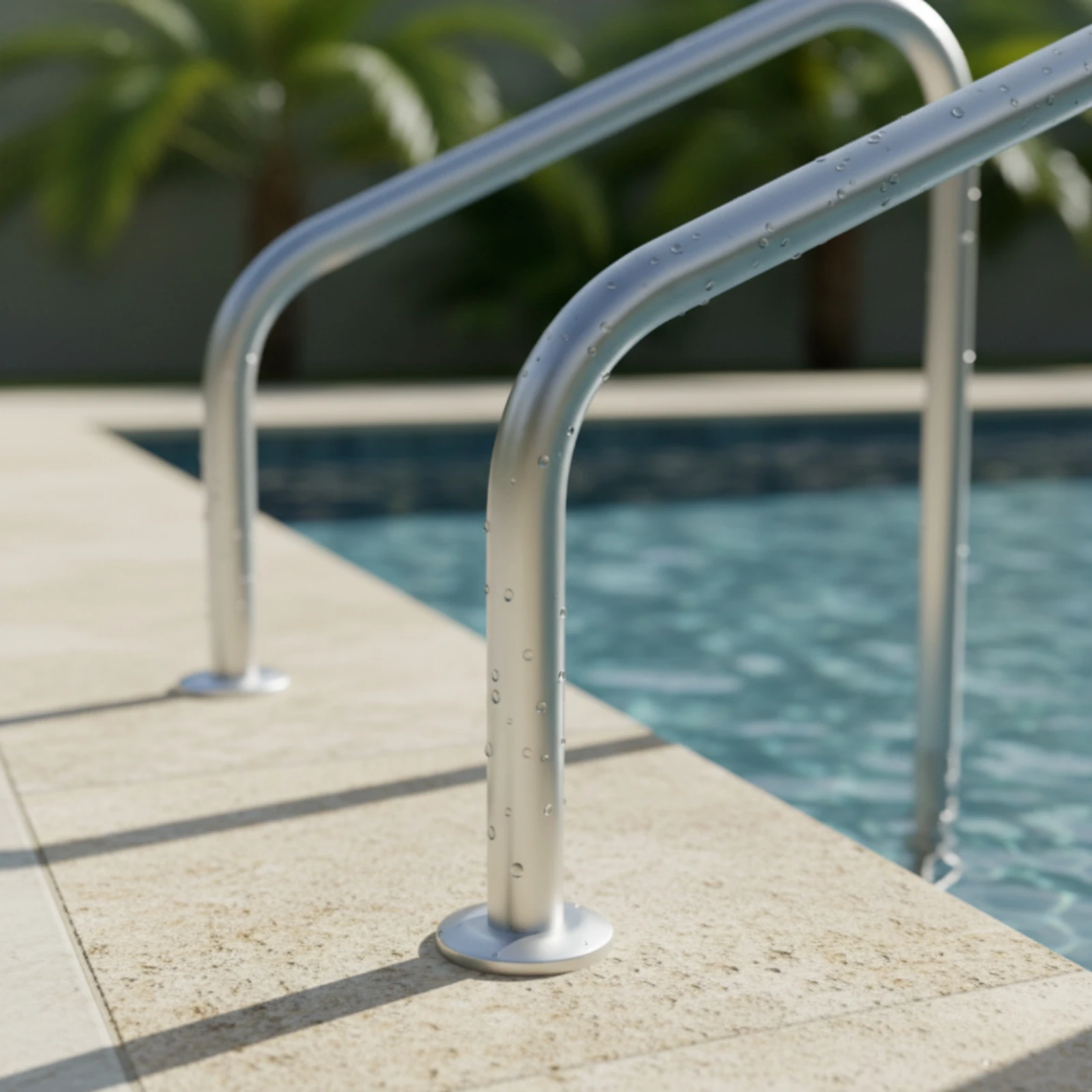 Pool Handrail with Mounting Base Stainless Steel Pool Handrail Screw-Mounted Polished for Villa Pools