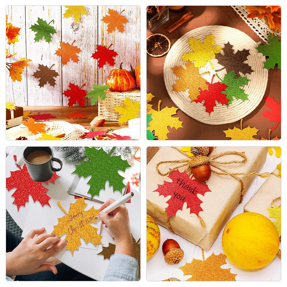 

100Pcs Glitter Paper Maple Leaves Fall Party Decoration Thanksgiving Farmhouse Maple Leaf Cutouts Leaves Decor