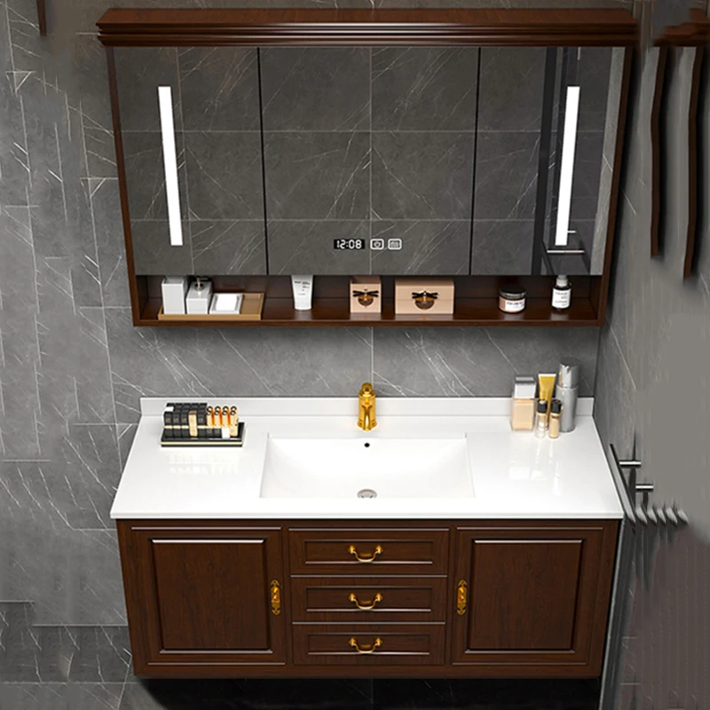 Mirror Modern Bathroom Cabinet Led Lighting Nordic Storage Shelf Bathroom Vanity Toilet Luxury Meuble Salle De Bain Furniture