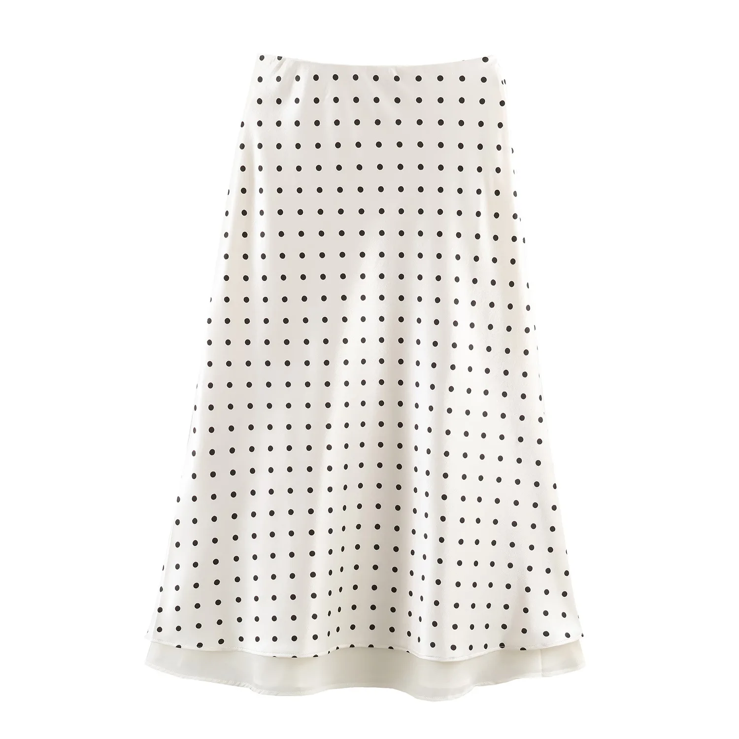 

Элегантная женская атласная юбка в горошек 2026 года, двухслойная, с высокой талией, имитация шелка, А-силуэт, миди, шикарная длинная юбка-миди