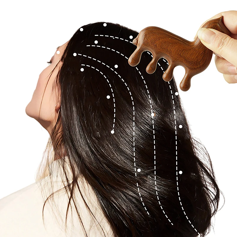 Zodiac Horse Year Wooden Sandalwood Comb Four Teeth Scalp Relax Neck Body Meridian Massage Comb Anti-Static Smooth Hair Brush