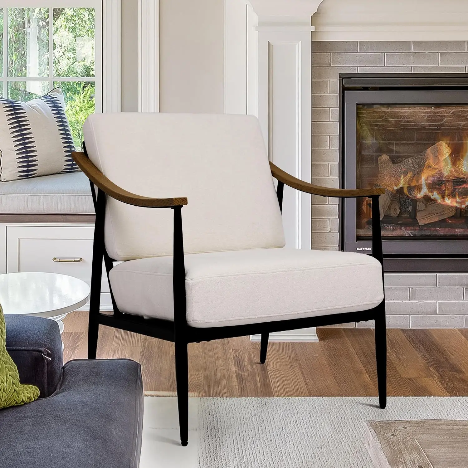 

Modern Accent Chair Upholstered Office Accent Chair Comfy Waiting Room with Metal Frame, Cream White