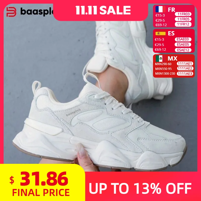 

Baasploa Women Casual Sneakers Comfort Leather Walking Shoes for Women Solid Color Fashion Sport Shoes Non-Slip Height Increase
