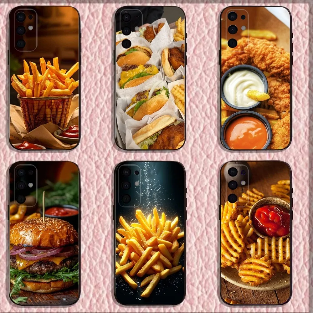 

French fries burgers fried food Phone Case For Samsung S25,S24,S21,S22,S23,S30,Ultra,S20,Plus,Fe,Lite,Note,10,9,5G Black Cover