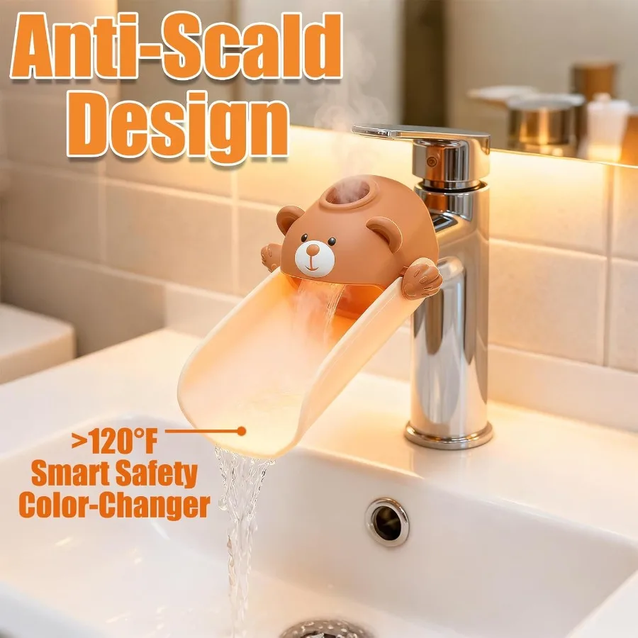 ตัวต่อก๊อกน้ำสำหรับเด็กเล็ก ตัวต่ออ่างล้างหน้าแบบมีเซ็นเซอร์วัดอุณหภูมิสำหรับล้างมือ ตัวต่อก๊อกน้ำอ่างล้างหน้าที่เหมาะสำหรับเด็ก