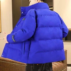 Solid Color Cotton-Padded Jacket 2023 Autumn Winter Men's Stand Collar Loose Thicken Bread Down Coat Outwear Warm Parkas Clothes