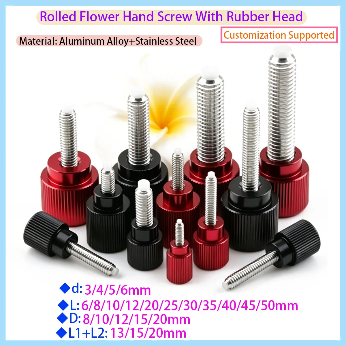 

Aluminum Alloy Rolling Head+stainless Steel Thread with POM Buffer Adhesive, Manually Tighten Bolt M3 M4