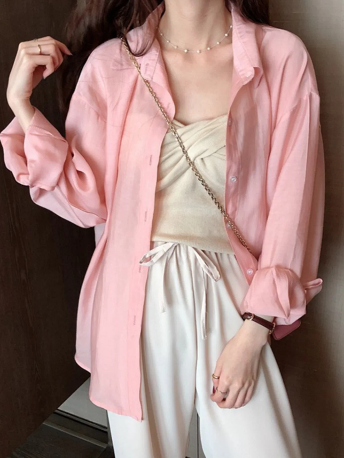 Blanc soie femmes irt 2023 nouvel été mince conception Ba fendu crème solaire manteau coréen Sle Long Sve longueur régulière Straig...