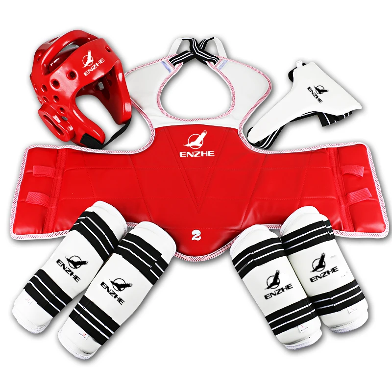 8pcs High Quality Taekwondo Protectors suite WTF approved shin forearm chest Guard karate helmet groin guard TKD glove shoeswear