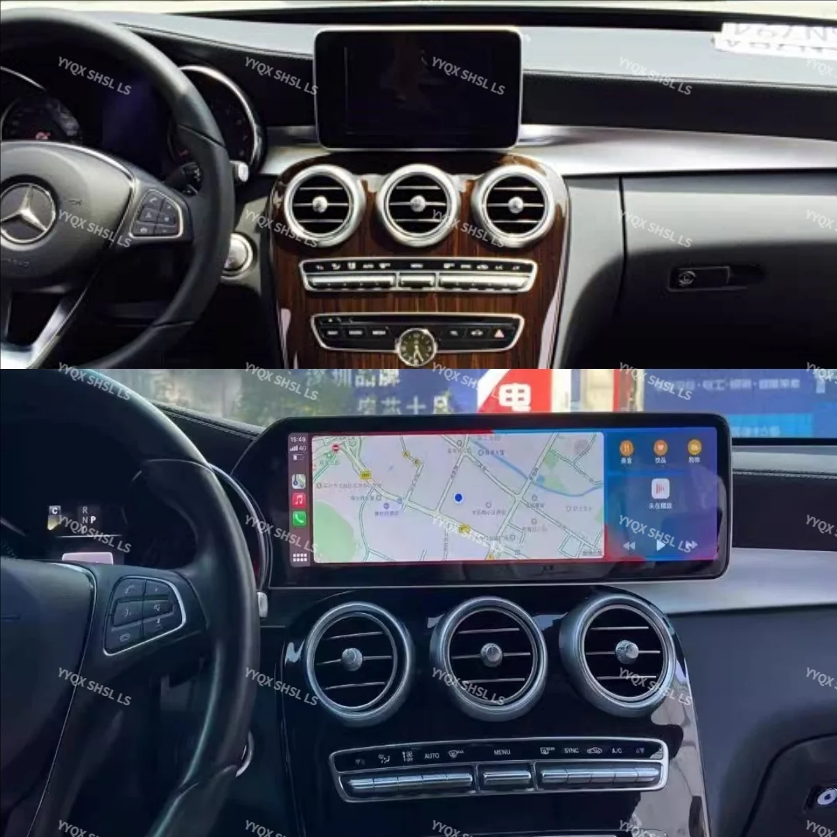 Kit intérieur de 14.9 pouces, accessoires de mise à niveau, Radio Android 14 pour Benz classe C W205 GLC X253 2015 2018 Auto