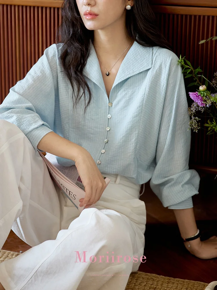 

Moriirose Women's Long Sve Striped irt Button up Collar Vintage Sle Commute Top Breathable Linen Blend Fall Faion