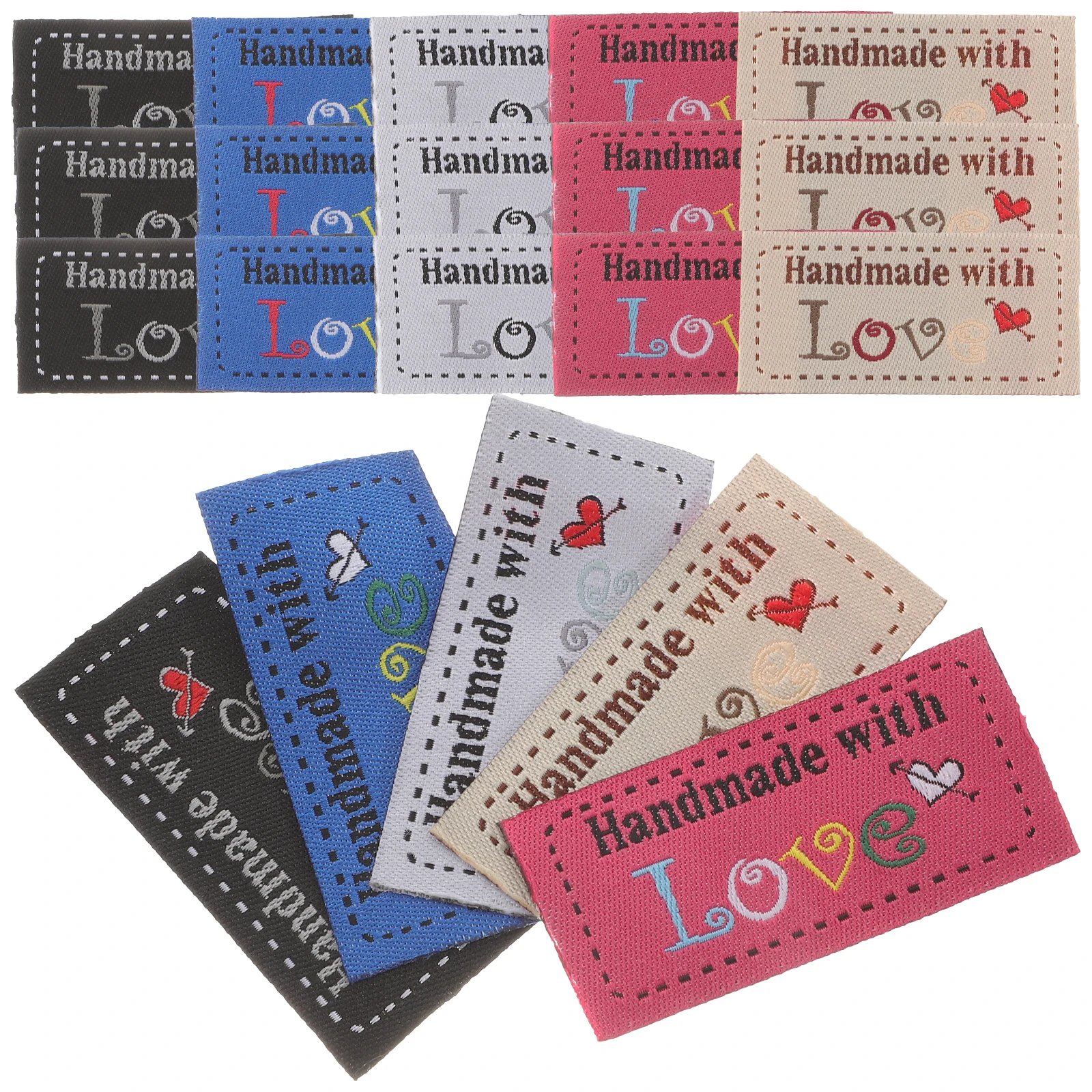 

100pcs Love Woven Labels Handmade Tags for Clothing Sewing Labels Collar DIY Customization Red Blue Yellow Black White Colors