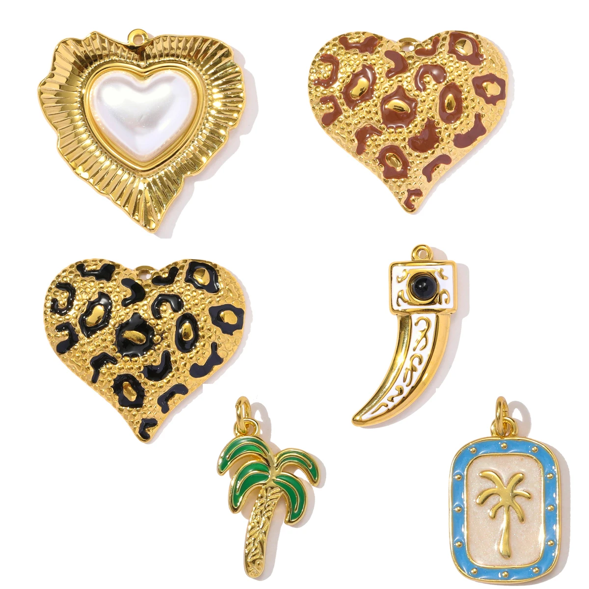 3pcs/Lot Stainless Steel Leopard Print Heart Pendants DIY Necklace Earring Charms Fashion Jewelry Making Wholesale