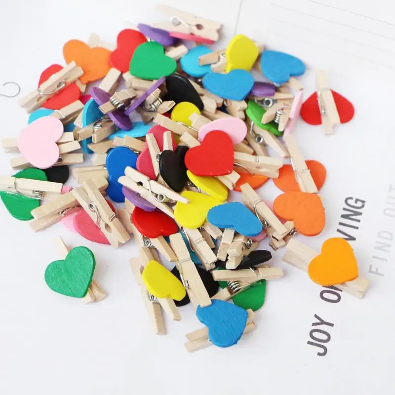 Mini Wooden Heart Clothespins 50pcs Cute Clothes Pins Laundry 3cm Color Love Clip For Home Decoration Photo Display Crafts