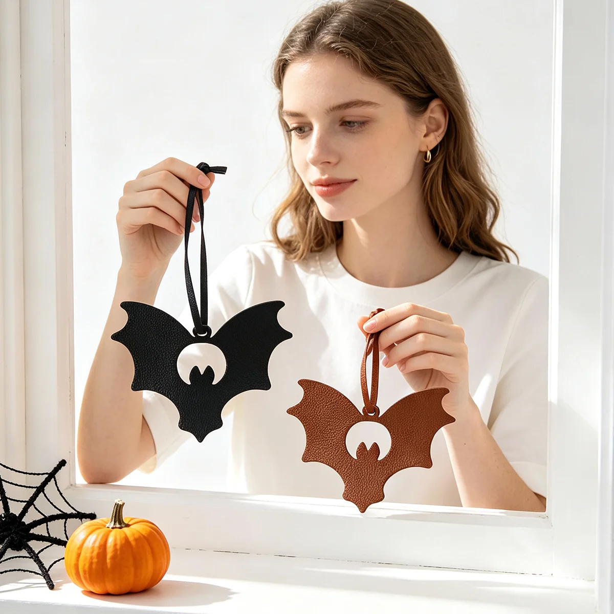 Halloween PU Leather  Charm Fun Hollow Pendant Suitable For Backpack Handbag Key Hanging, Halloween Party Atmosphere Accessory,