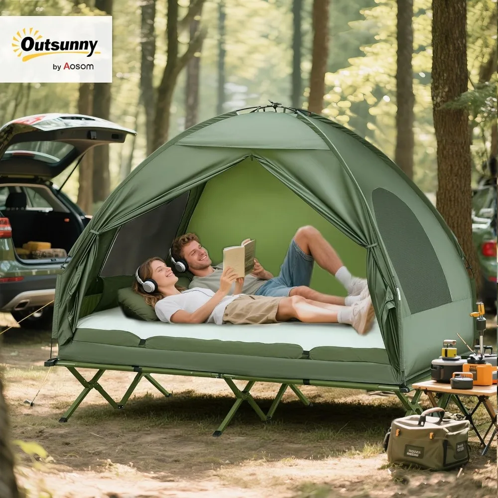 2 Person Cot Tent 4 in 1 Elevated Bed Combo with Air Mattress